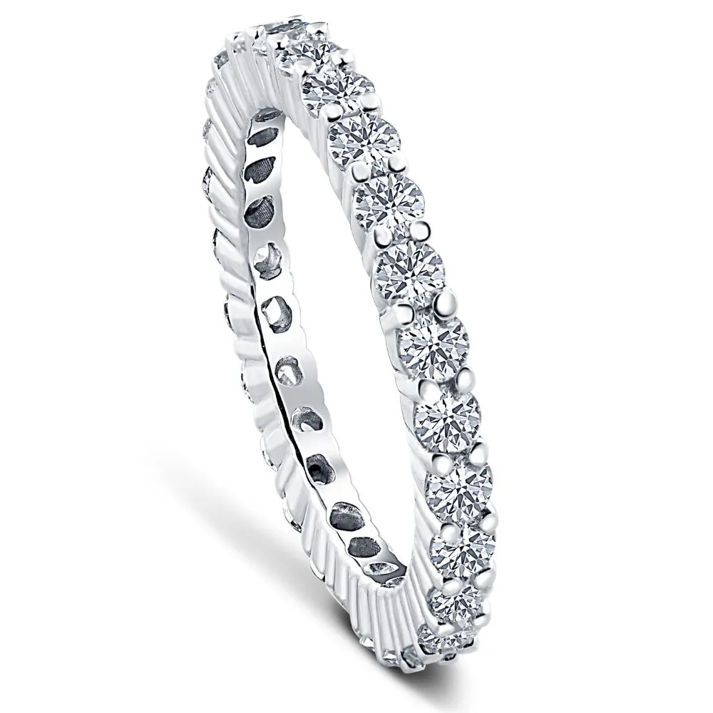 1 1/2ct 14k White Gold Round Diamond Womens Eternity Anniversary Stackable Wedding Ring