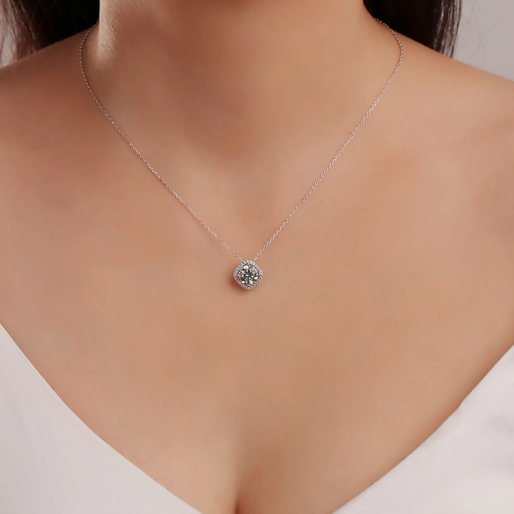 1 CT. Luxury Square Halo Moissanite Necklace