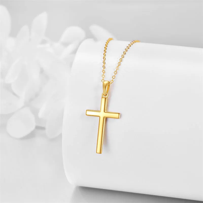 14K Gold Cross Necklace for Women Yellow Gold Religious Simple Cross Pendant Necklace Jewelry for Her Girls Mother Daughter Wife Jesuits