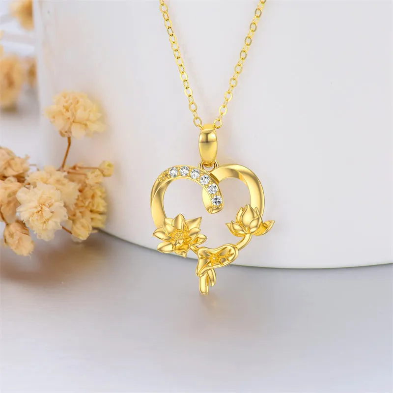 14k Gold Flower Necklace for Women, Flower Pendant Birth Flower Necklace Birthday Mothers Day Gift for Mother Wife Girlfriend 16 2 inch