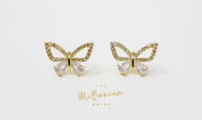 14k Gold plated CZ Butterfly Stud Earrings, Dainty Stud, Statement Earrings.