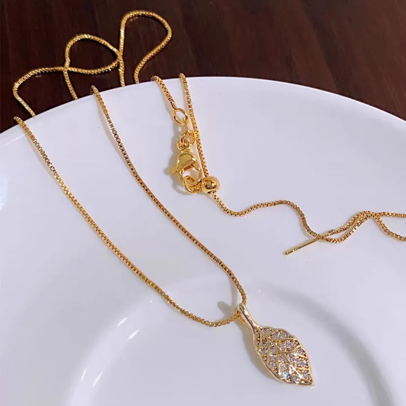 14K Gold Plated Leaf Shape Necklace Fashion Gift for Women LJ37