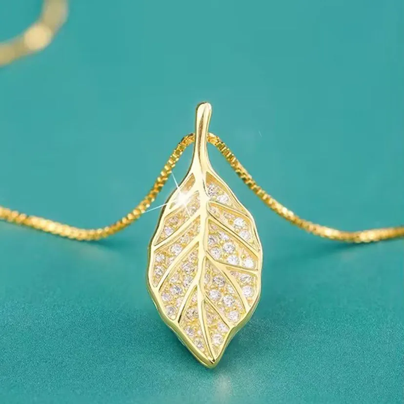 14K Gold Plated Leaf Shape Necklace Fashion Gift for Women LJ37