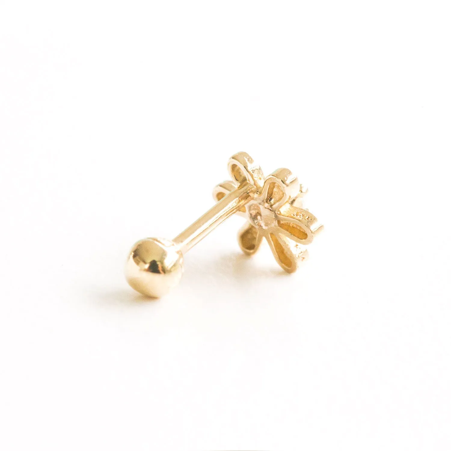 14k Gold Round Petal Cubic Flower Pendant Barbell Ear Stud Piercing