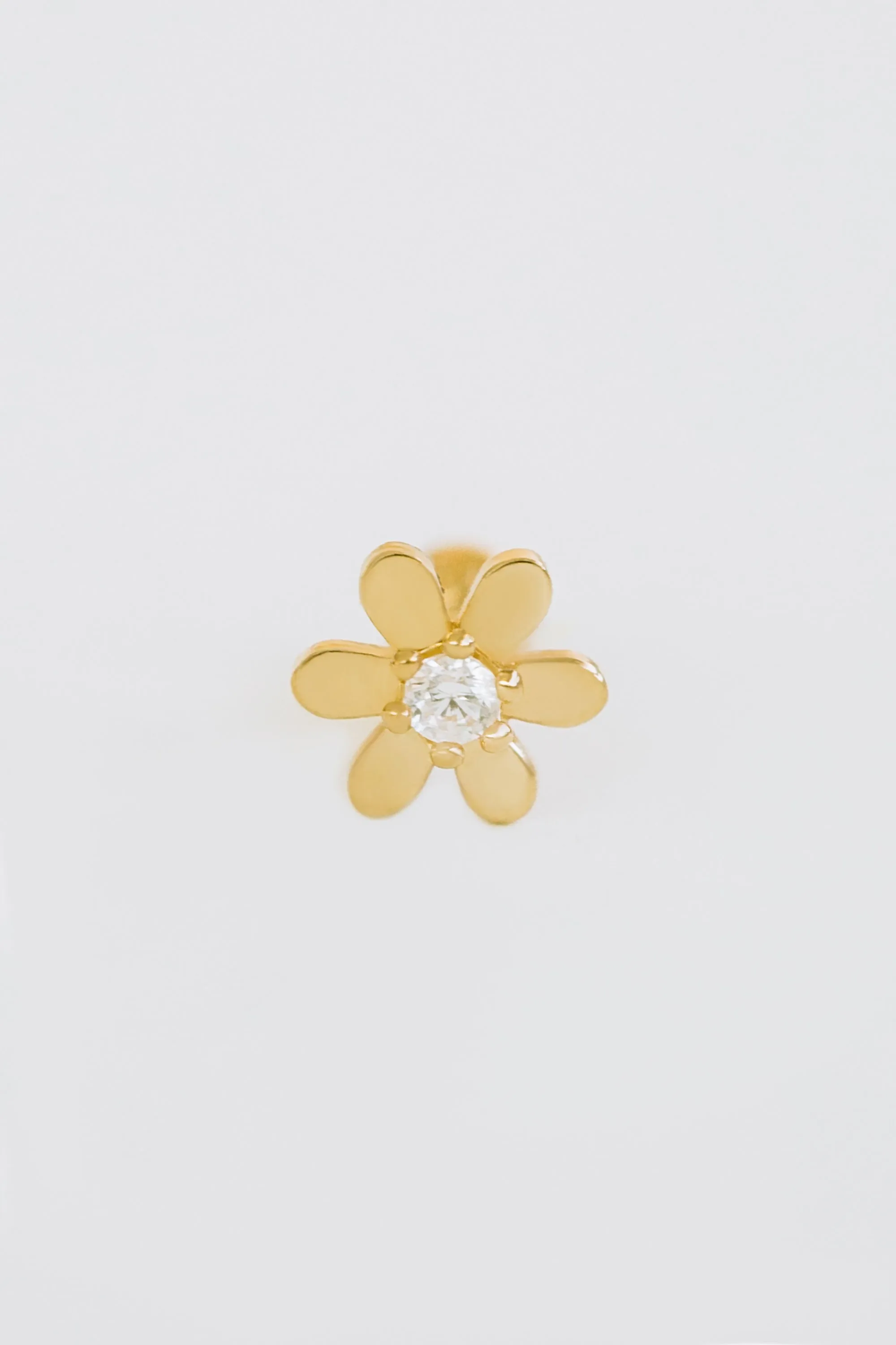 14k Gold Round Petal Cubic Flower Pendant Barbell Ear Stud Piercing