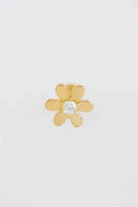 14k Gold Round Petal Cubic Flower Pendant Barbell Ear Stud Piercing