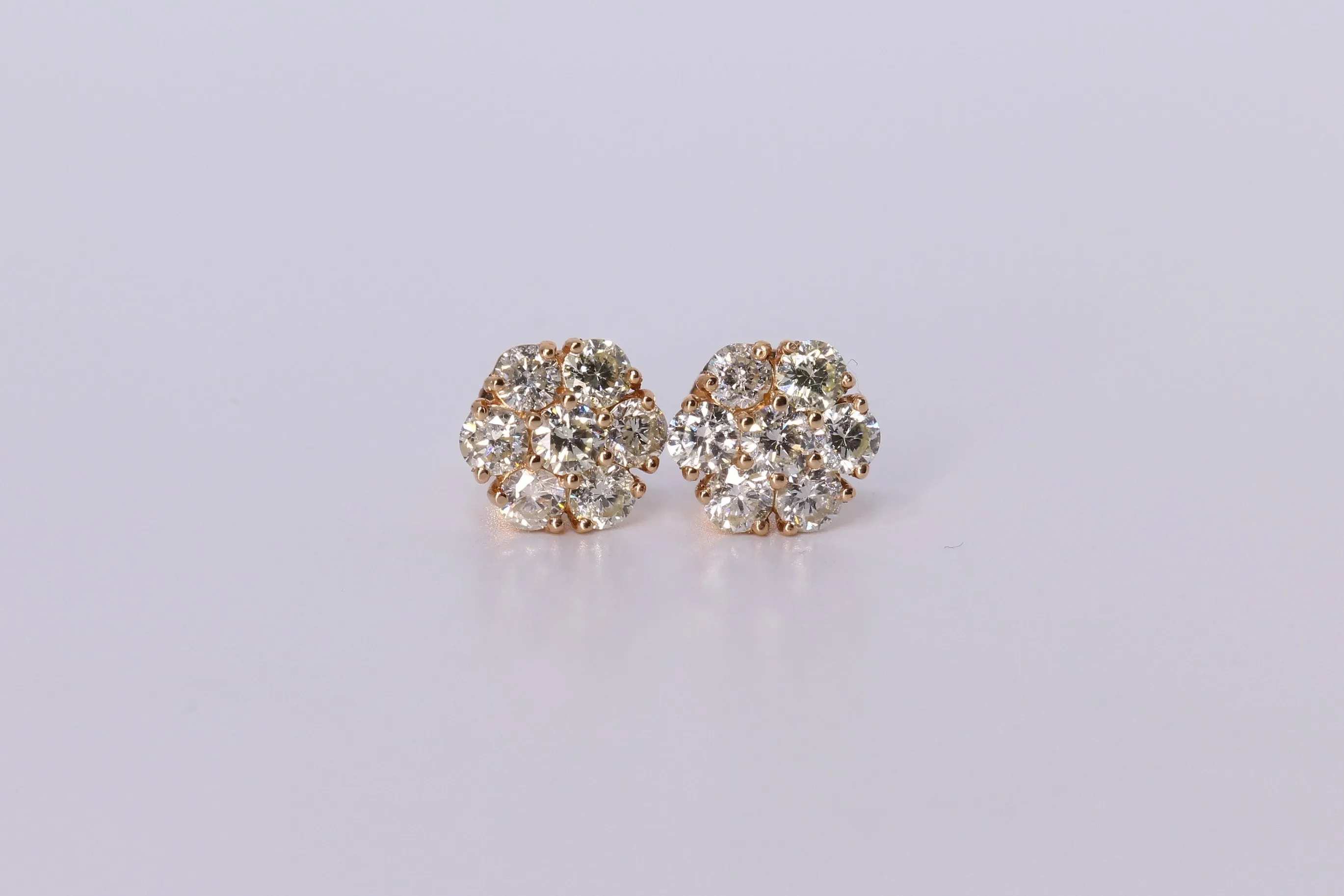 14k Rose Gold Flower Cluster Earrings 2.53Ctw