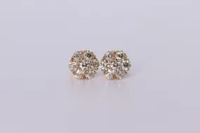 14k Rose Gold Flower Cluster Earrings 2.53Ctw