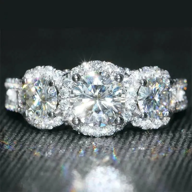 14k White Gold 3 Stone Moissanite Ring 0.72ct Total