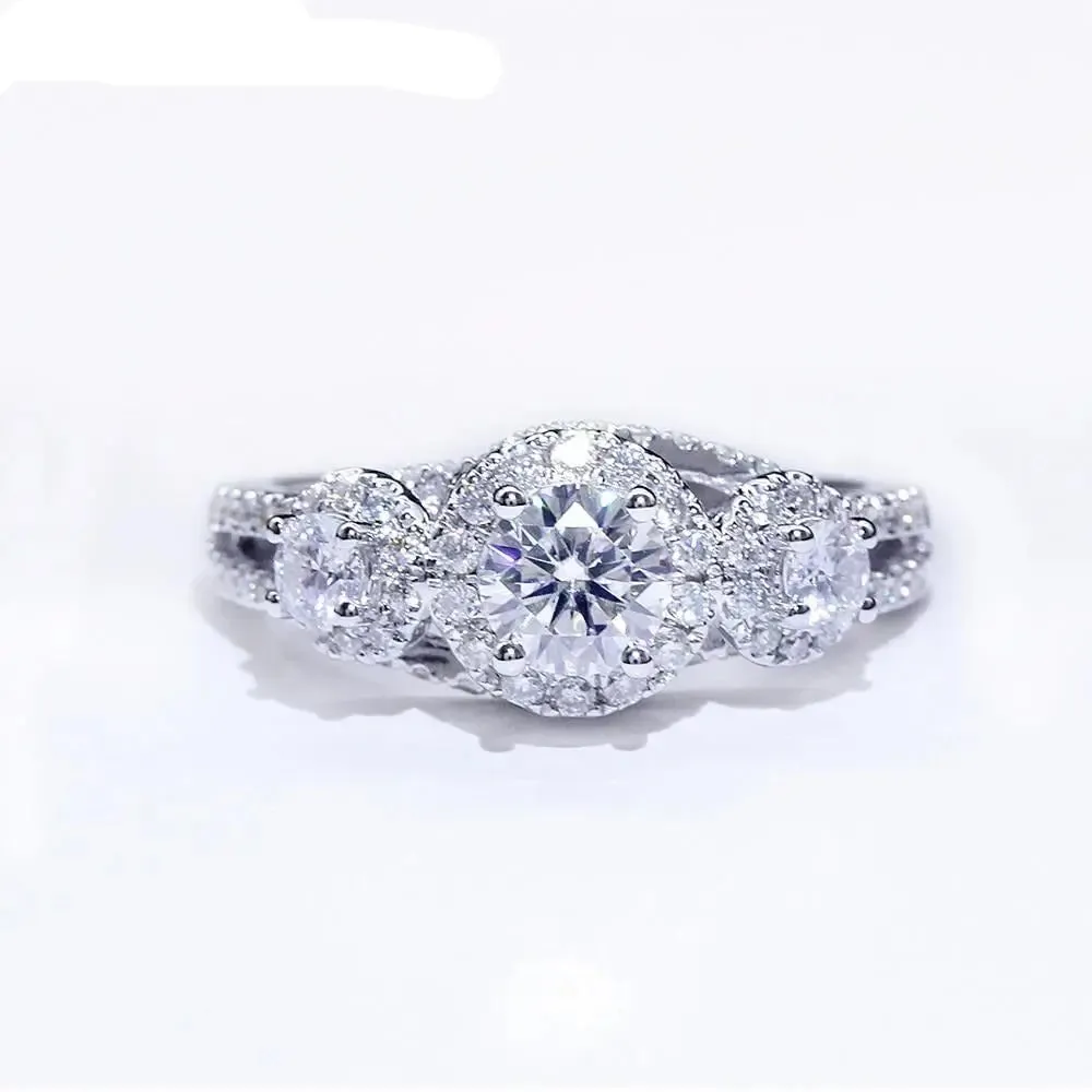 14k White Gold 3 Stone Moissanite Ring 0.72ct Total