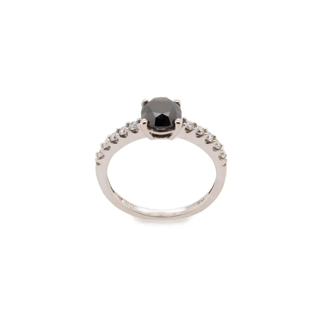 14K White Gold Black Round Diamond Engagement Ring 1.23TCW