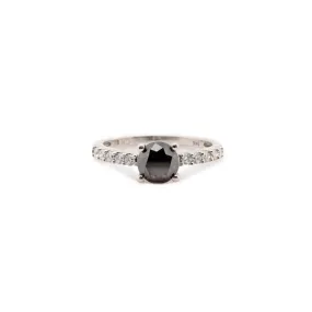 14K White Gold Black Round Diamond Engagement Ring 1.23TCW