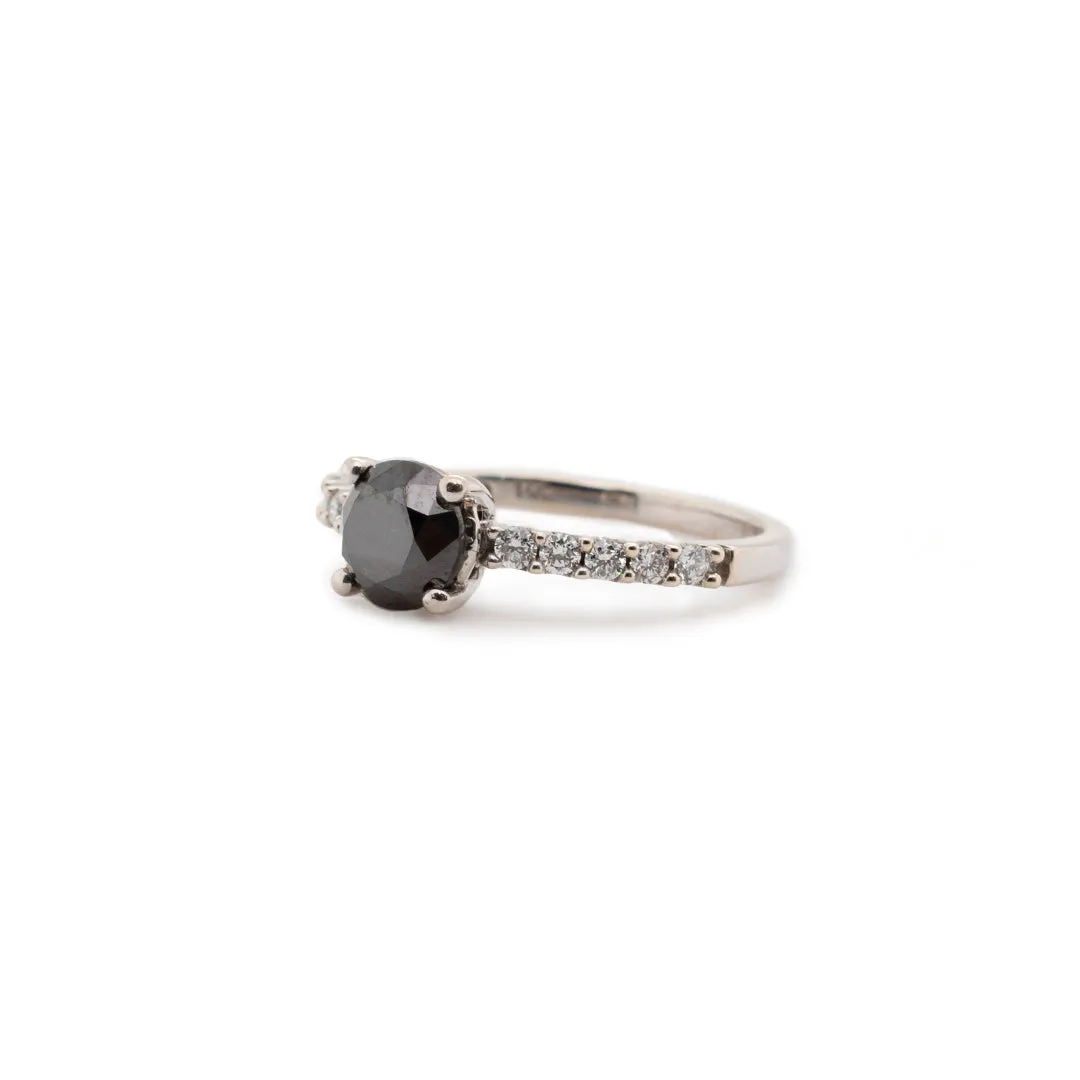 14K White Gold Black Round Diamond Engagement Ring 1.23TCW