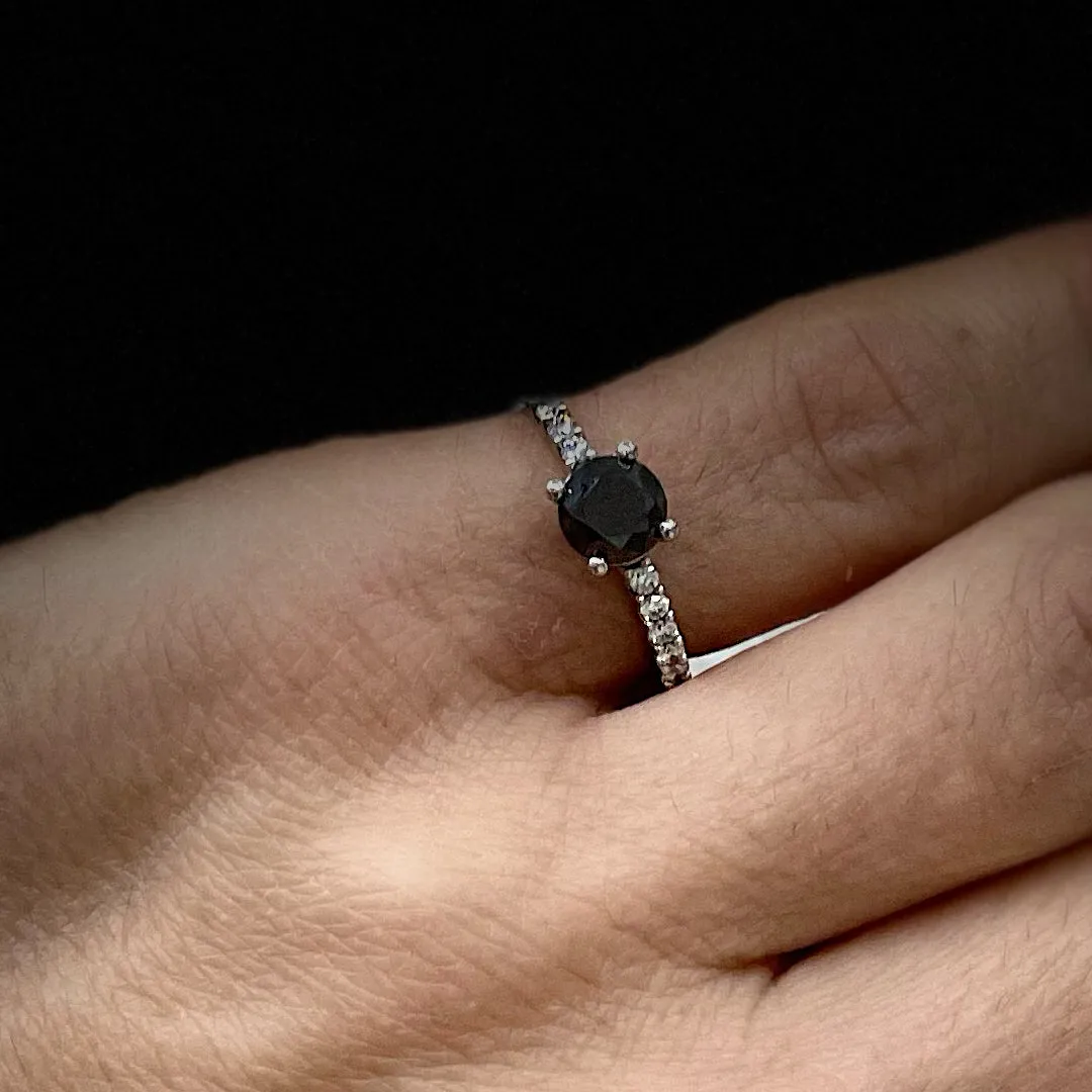 14K White Gold Black Round Diamond Engagement Ring 1.23TCW