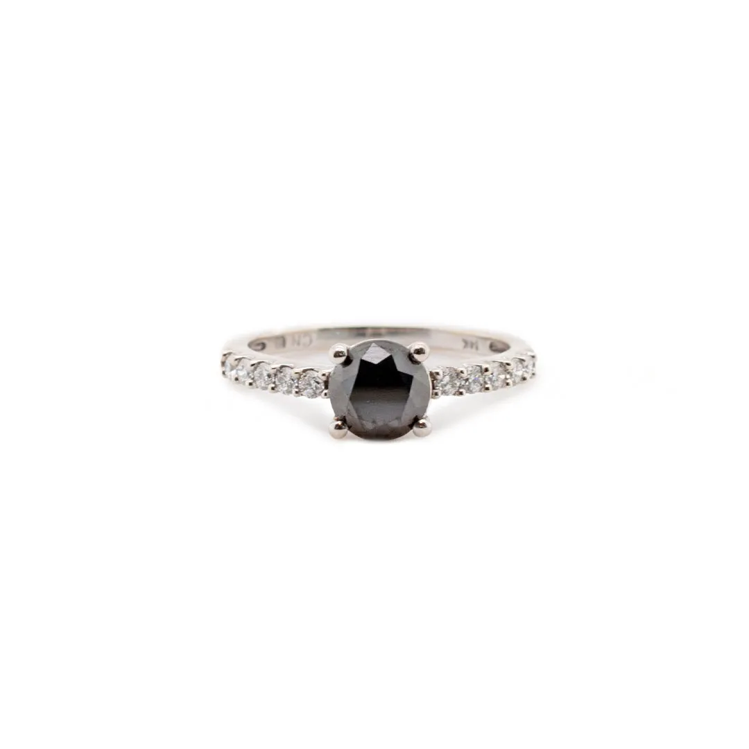 14K White Gold Black Round Diamond Engagement Ring 1.23TCW