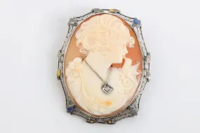 14k White Gold Cameo Brooch with 0.03tcw Diamond (13.63g.)