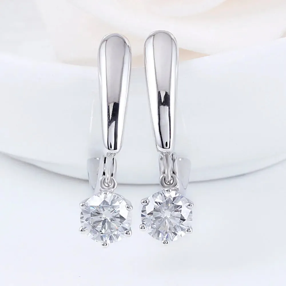 14k White Gold Drop / Danlge Moissanite Earrings 1ctw