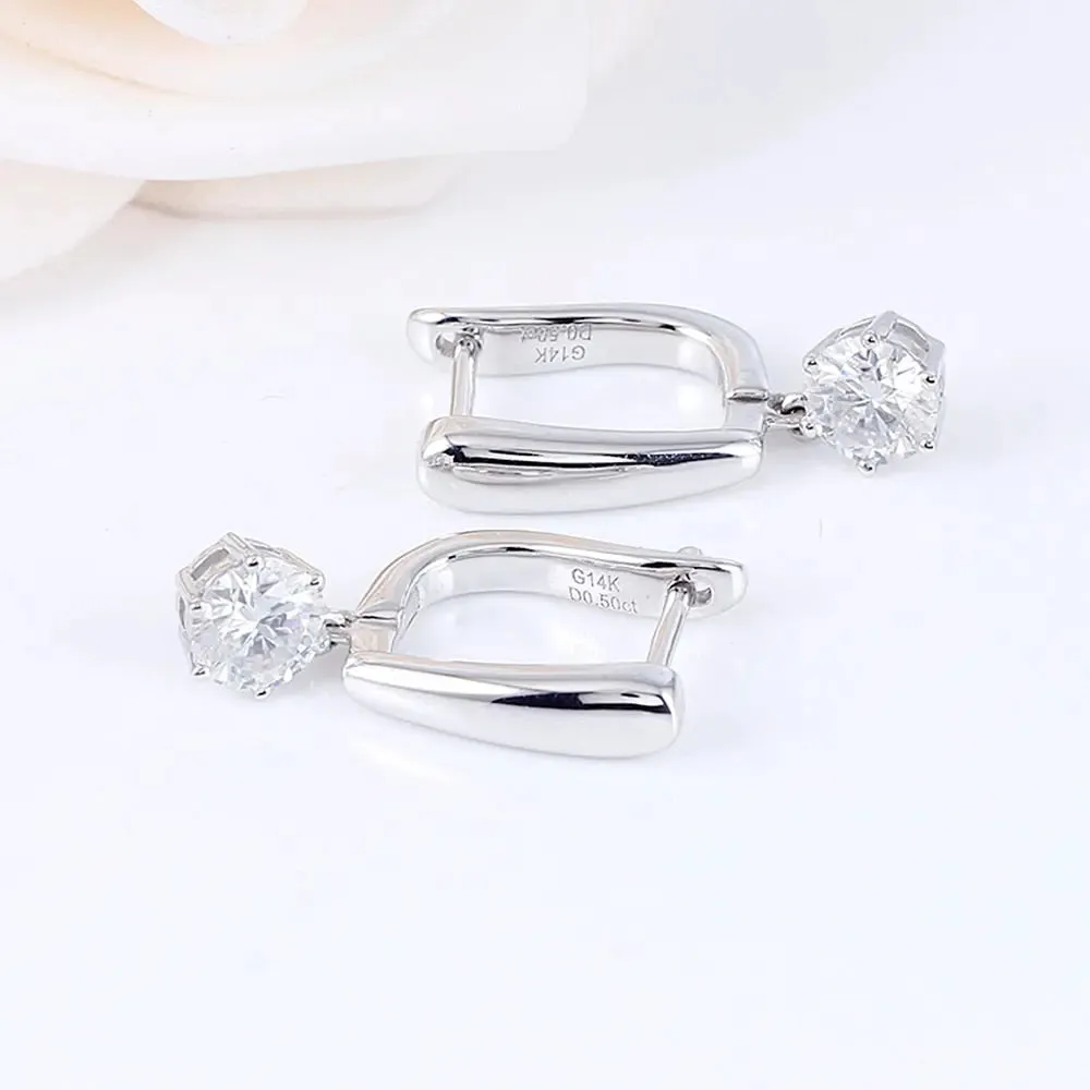 14k White Gold Drop / Danlge Moissanite Earrings 1ctw