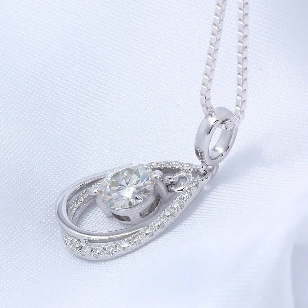 14k White Gold Moissanite Necklace 0.5ct Center Stone