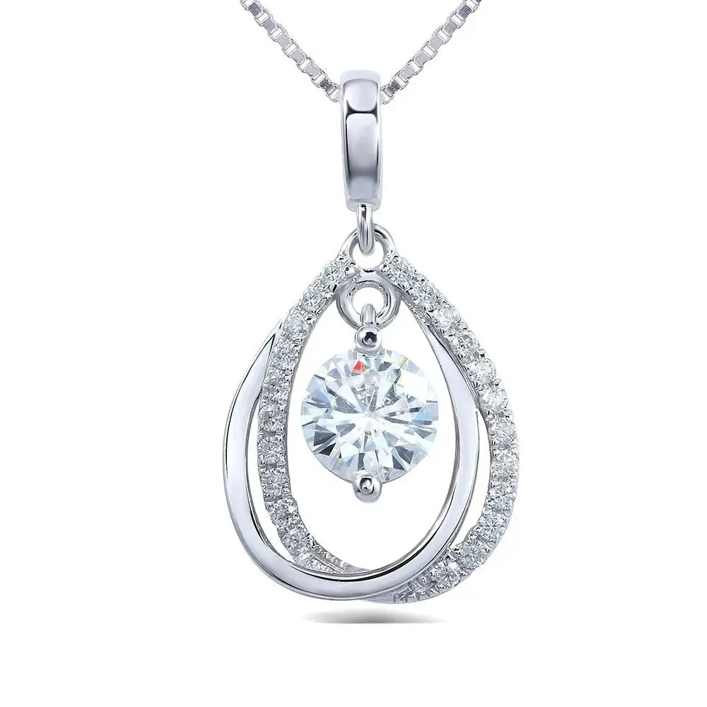 14k White Gold Moissanite Necklace 0.5ct Center Stone