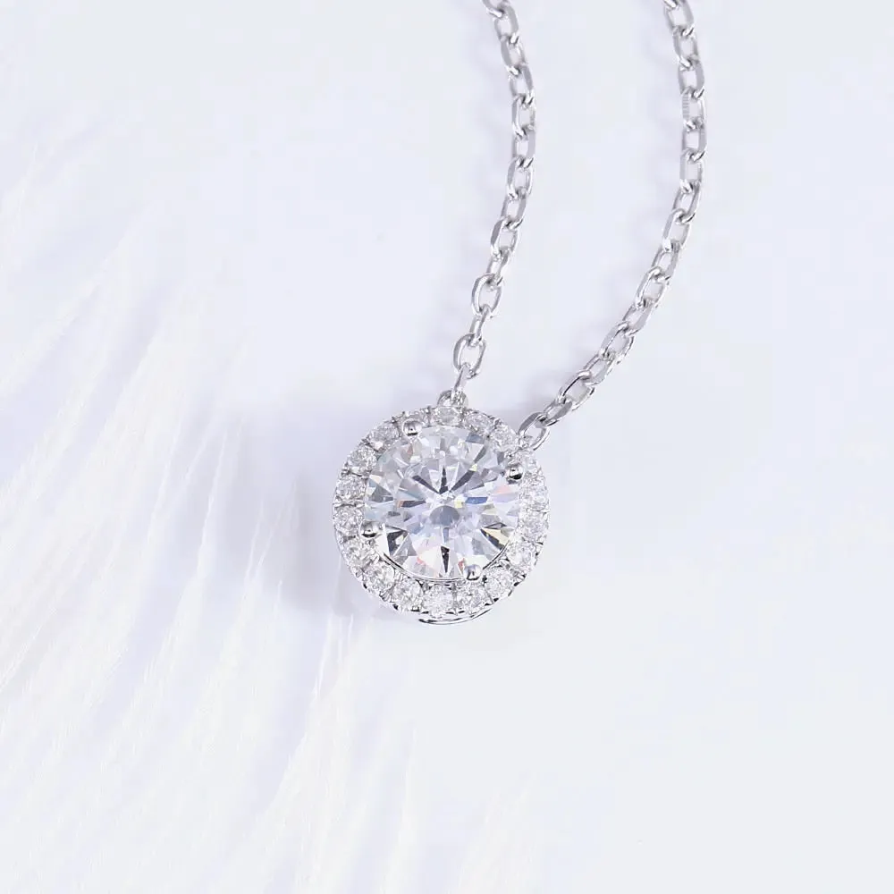 14k White Gold Moissanite Necklace / Pendant 1.3ct Total