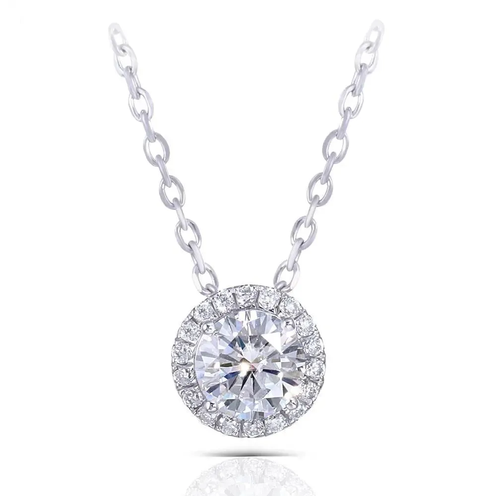 14k White Gold Moissanite Necklace / Pendant 1.3ct Total