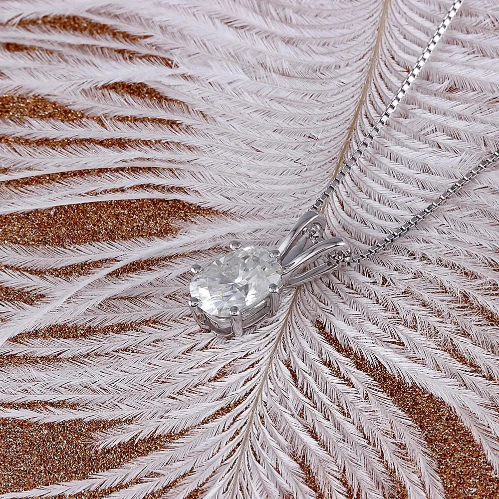 14k White Gold Moissanite Oval Necklace / Pendant 1ct