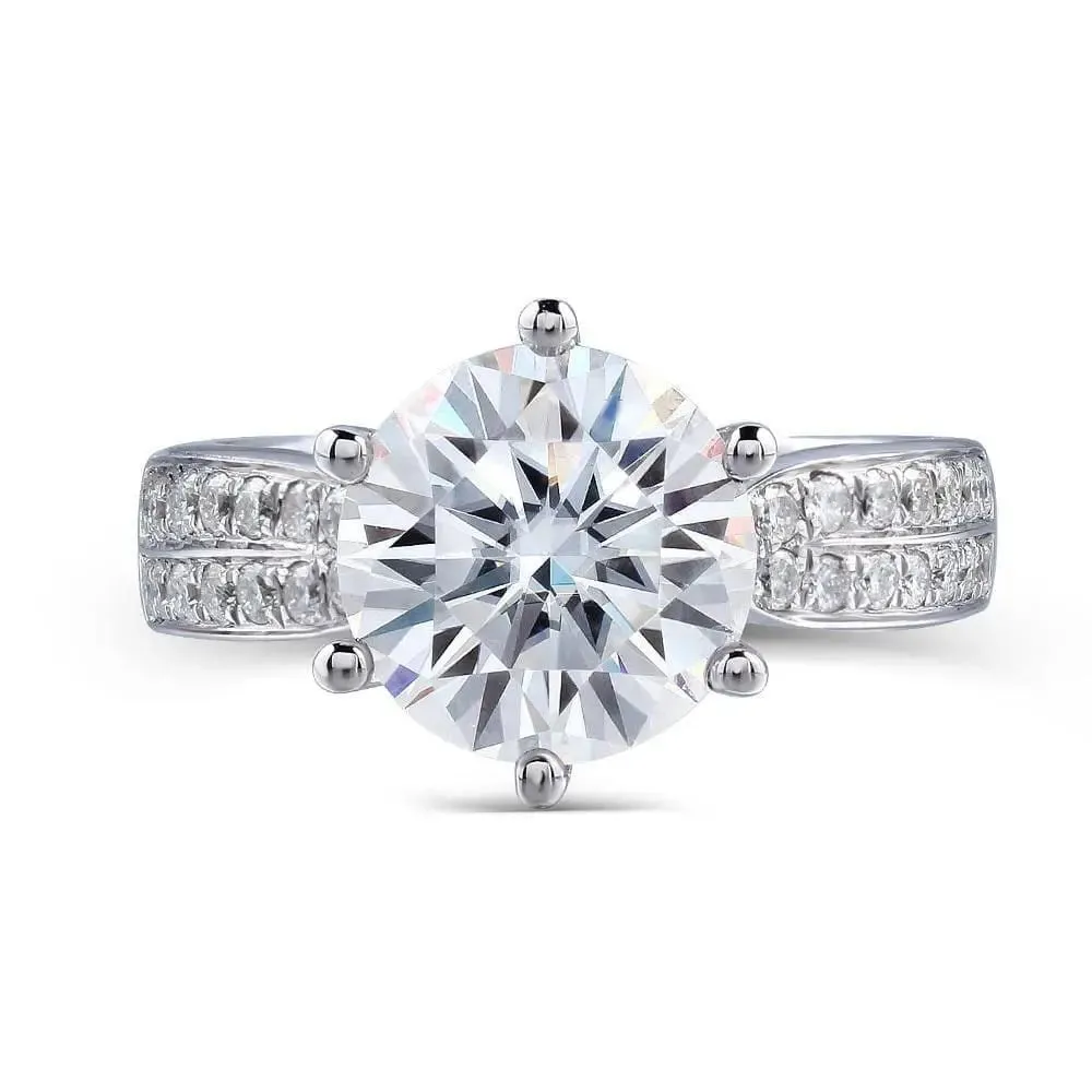 14k White Gold Moissanite Ring 1ct, 2ct, & 3ct, Center Stone Options