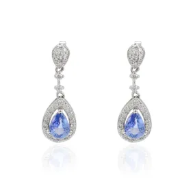 14K White Gold Sapphire Diamond Drop Earrings