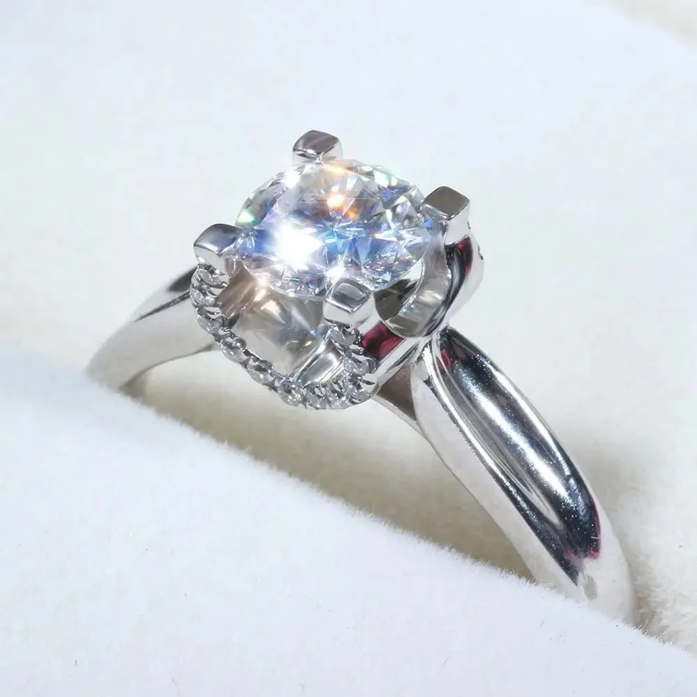 14k White Gold Solitaire Moissanite Ring 1ct Center Stone