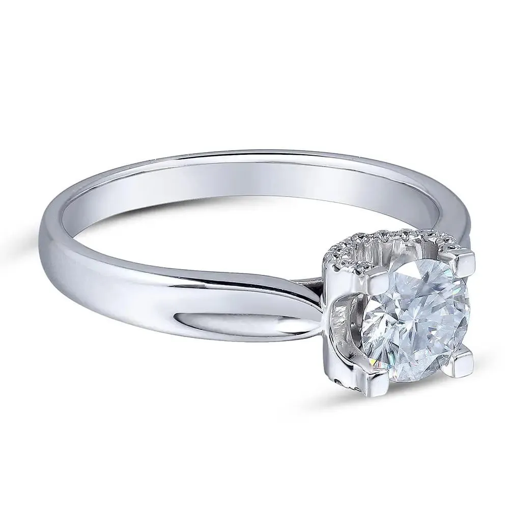 14k White Gold Solitaire Moissanite Ring 1ct Center Stone