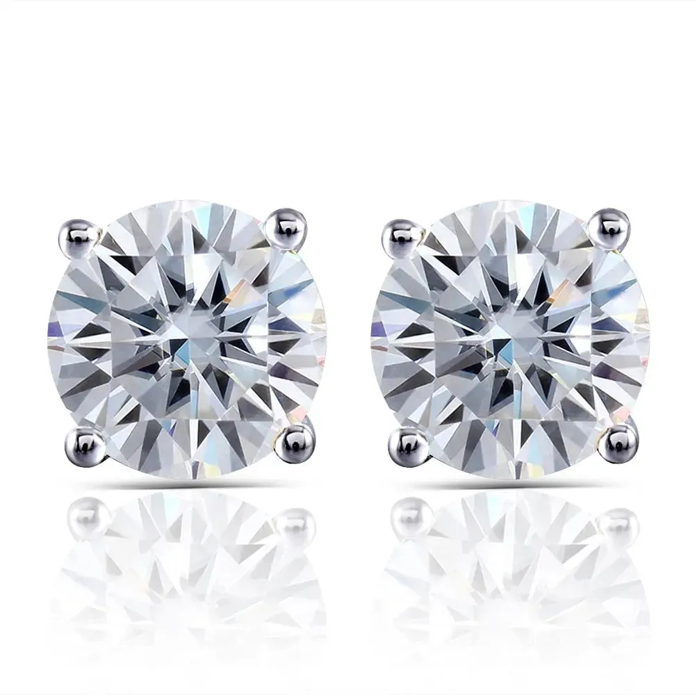 14k White Gold Stud Moissanite Earrings 2.6ctw