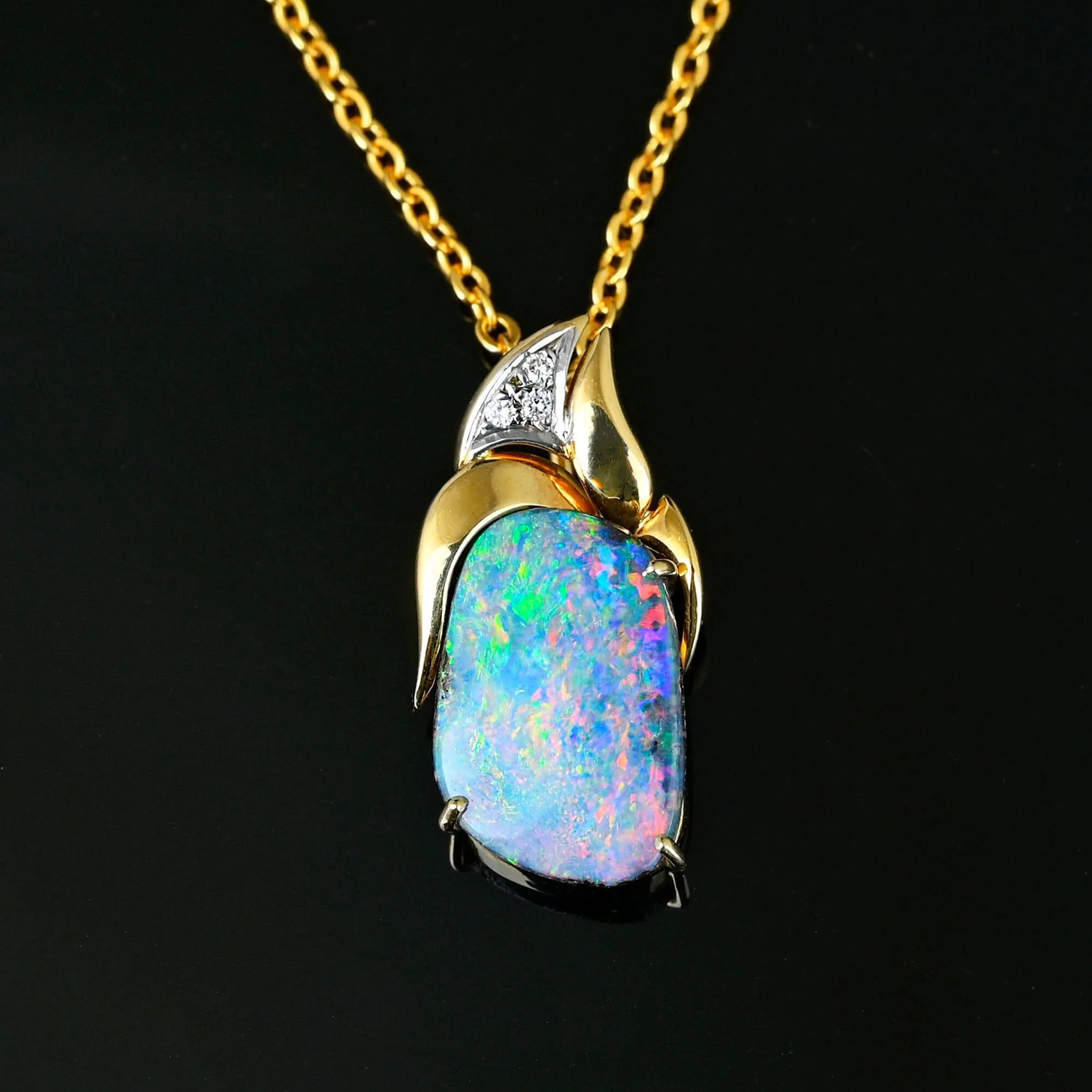 18K Gold Diamond Australian Bolder Opal Pendant