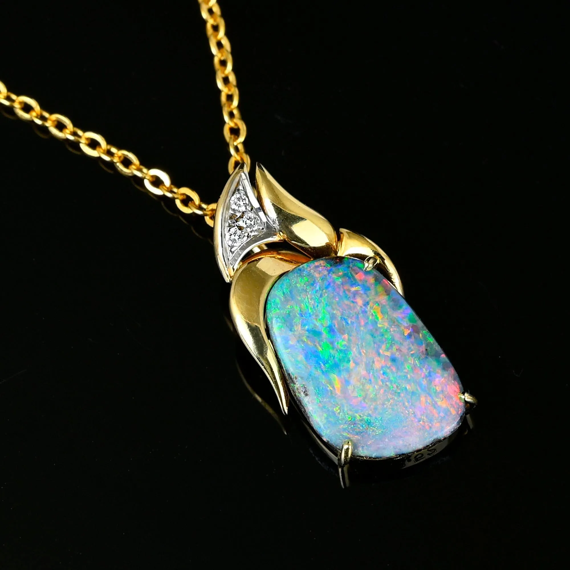 18K Gold Diamond Australian Bolder Opal Pendant