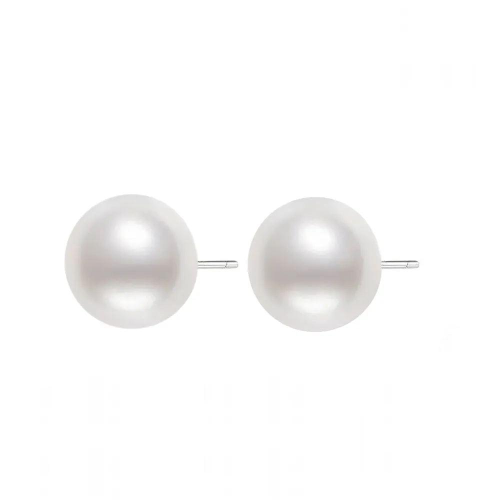 18K Gold? Top Grade Freshwater White Pearl Stud Earrings KE00023