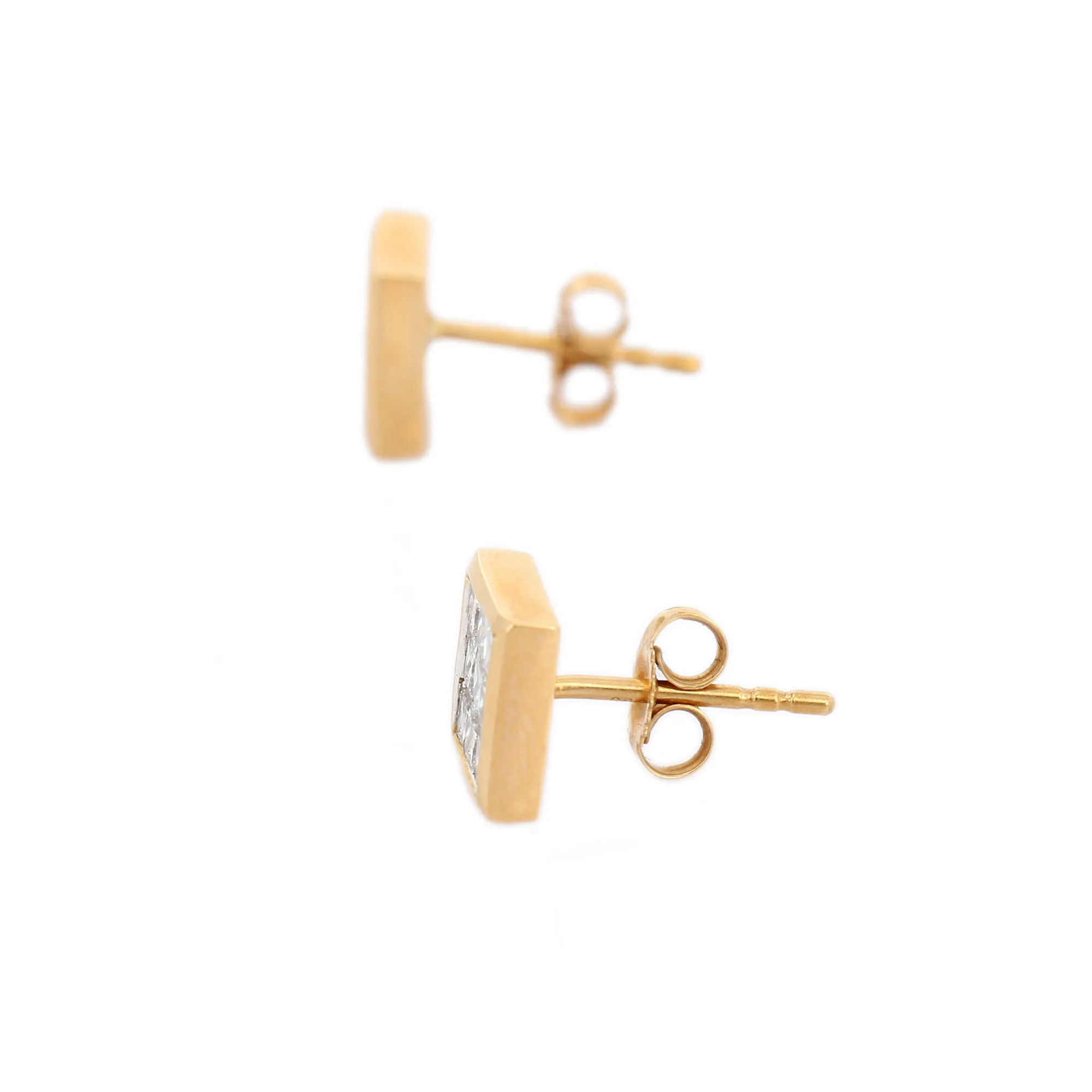 18K Solid Gold Square Diamond Studs