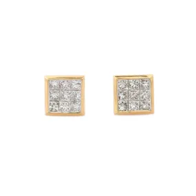 18K Solid Gold Square Diamond Studs