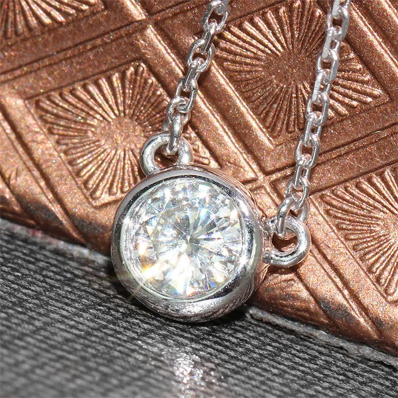 18k White Gold Bezel Set Moissanite Necklace 1ct