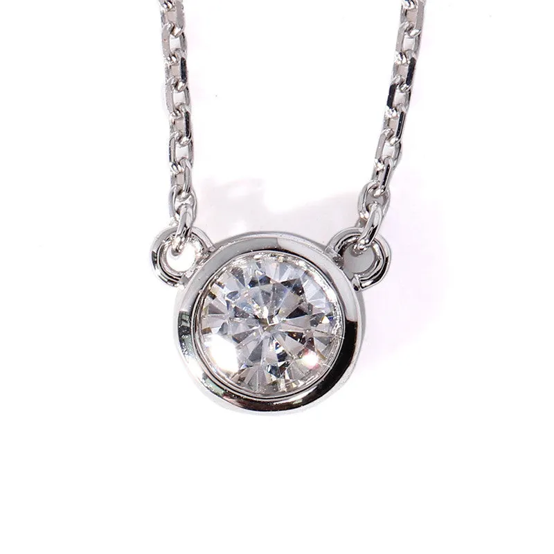 18k White Gold Bezel Set Moissanite Necklace 1ct