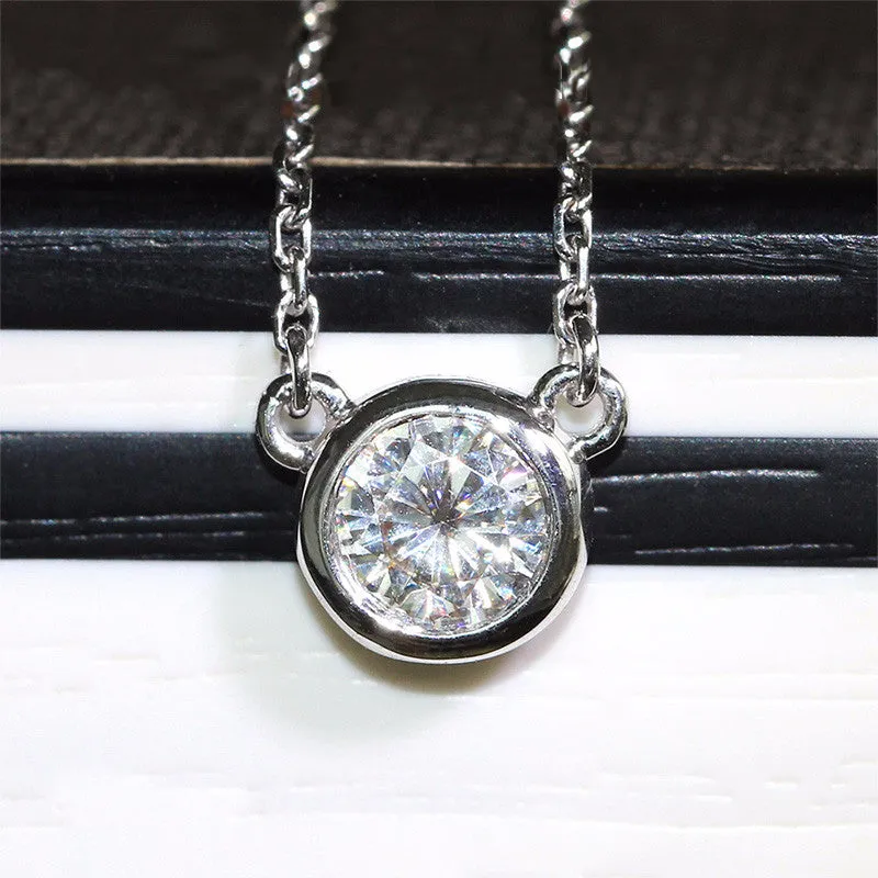 18k White Gold Bezel Set Moissanite Necklace 1ct