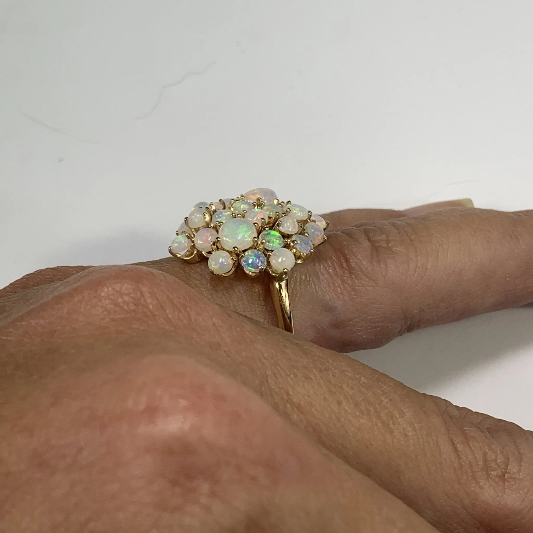 1970s Opal Cluster Ring in 14k Yellow Gold. October Birthstone. 14th Anniversary Gift.