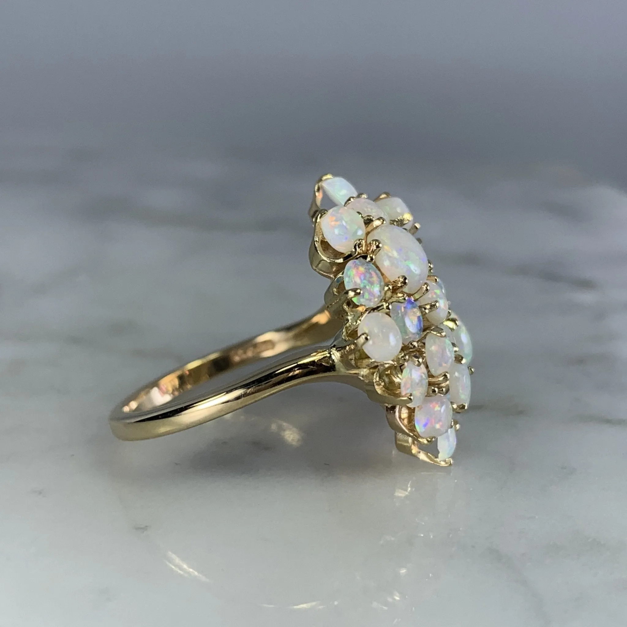 1970s Opal Cluster Ring in 14k Yellow Gold. October Birthstone. 14th Anniversary Gift.