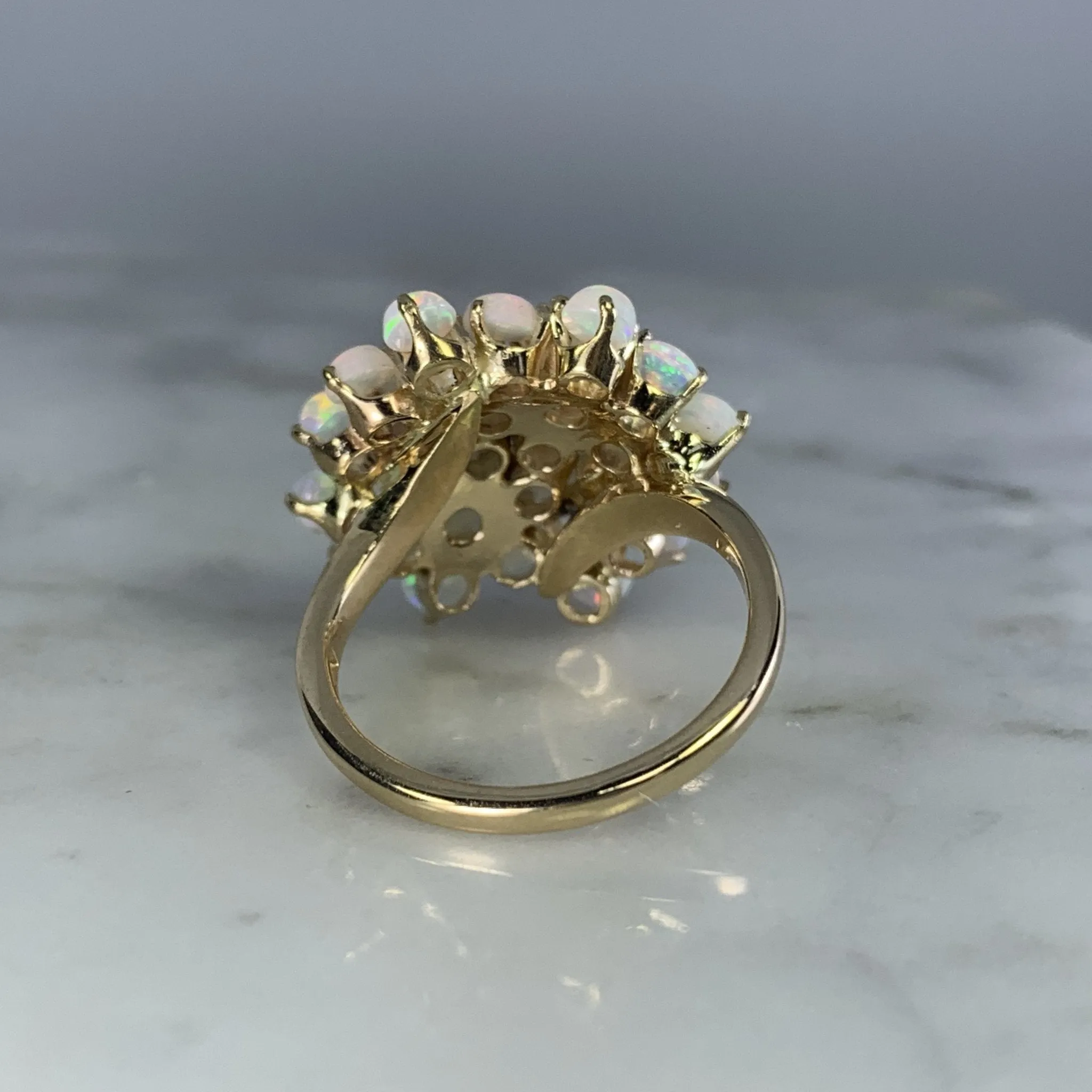 1970s Opal Cluster Ring in 14k Yellow Gold. October Birthstone. 14th Anniversary Gift.