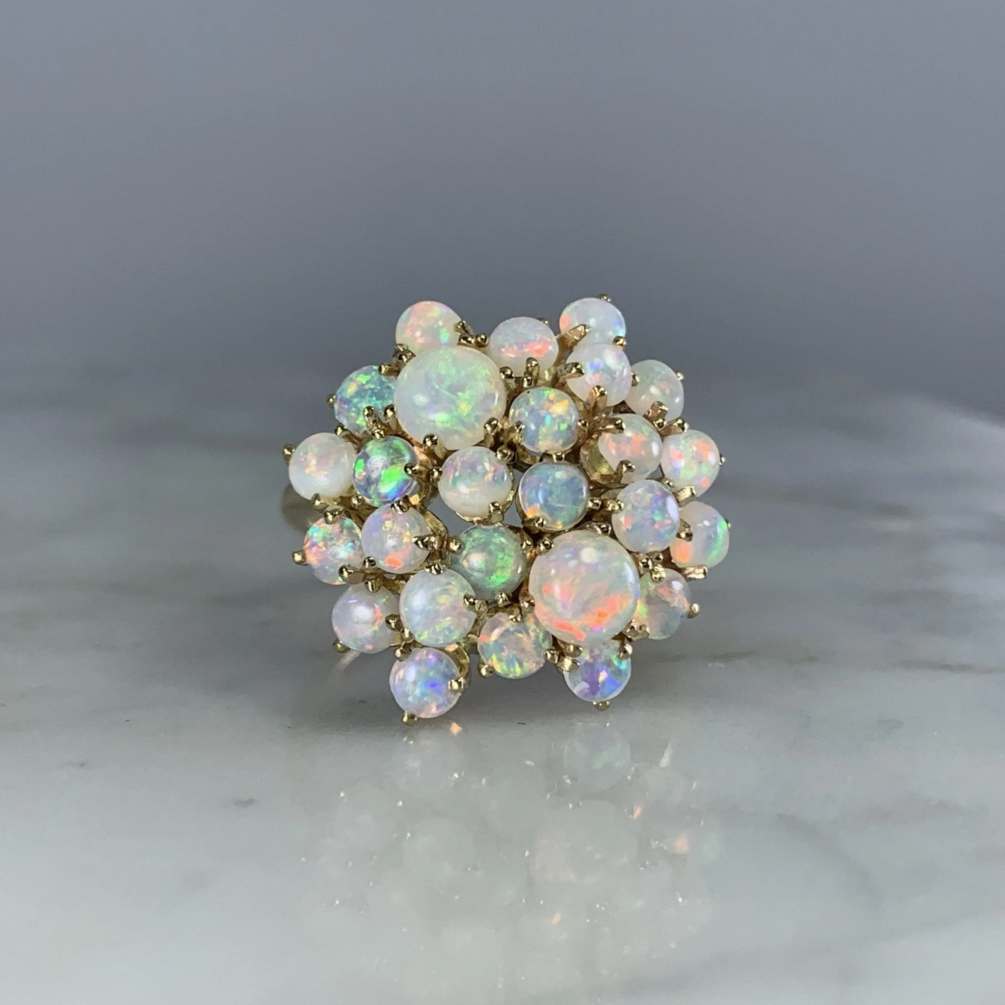 1970s Opal Cluster Ring in 14k Yellow Gold. October Birthstone. 14th Anniversary Gift.