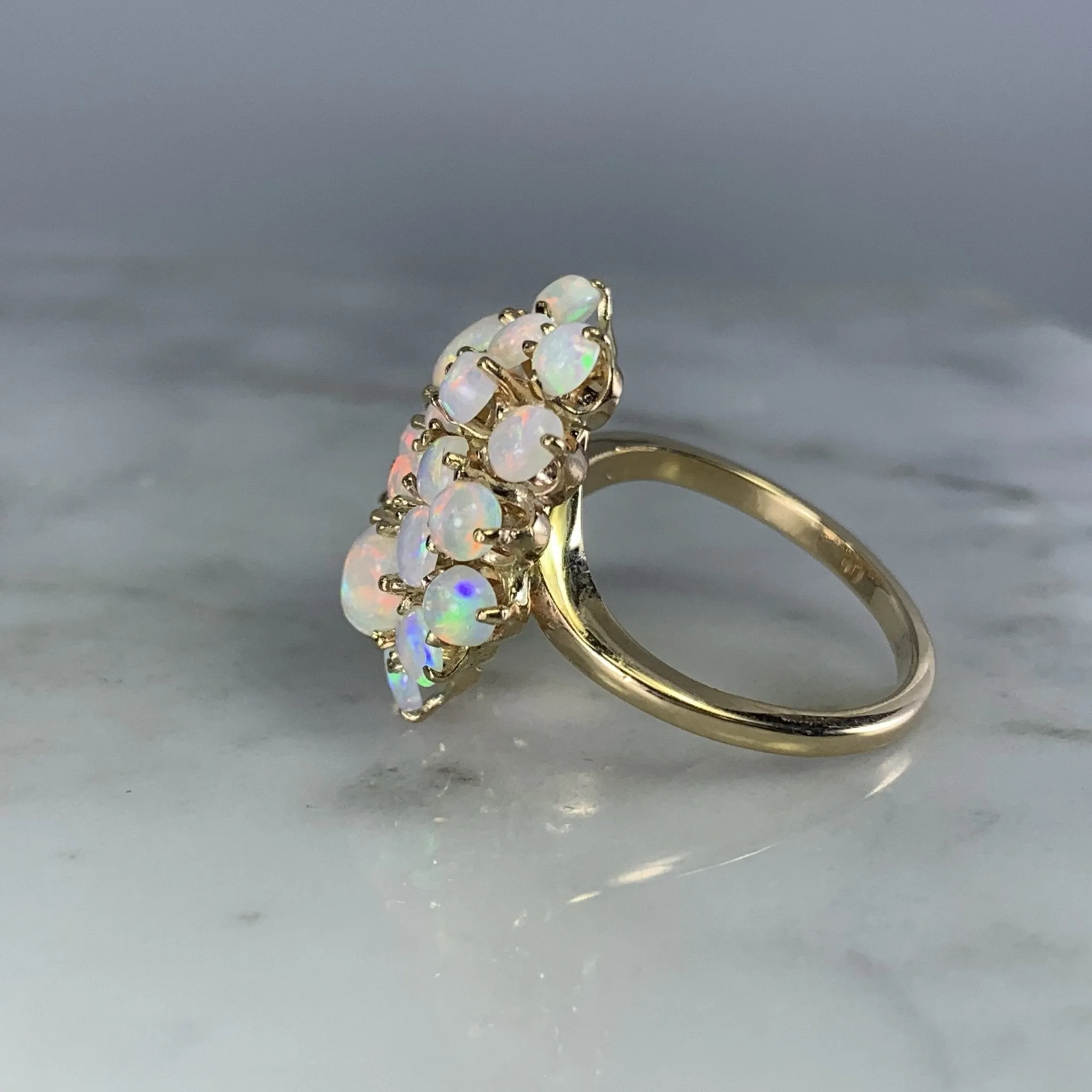 1970s Opal Cluster Ring in 14k Yellow Gold. October Birthstone. 14th Anniversary Gift.