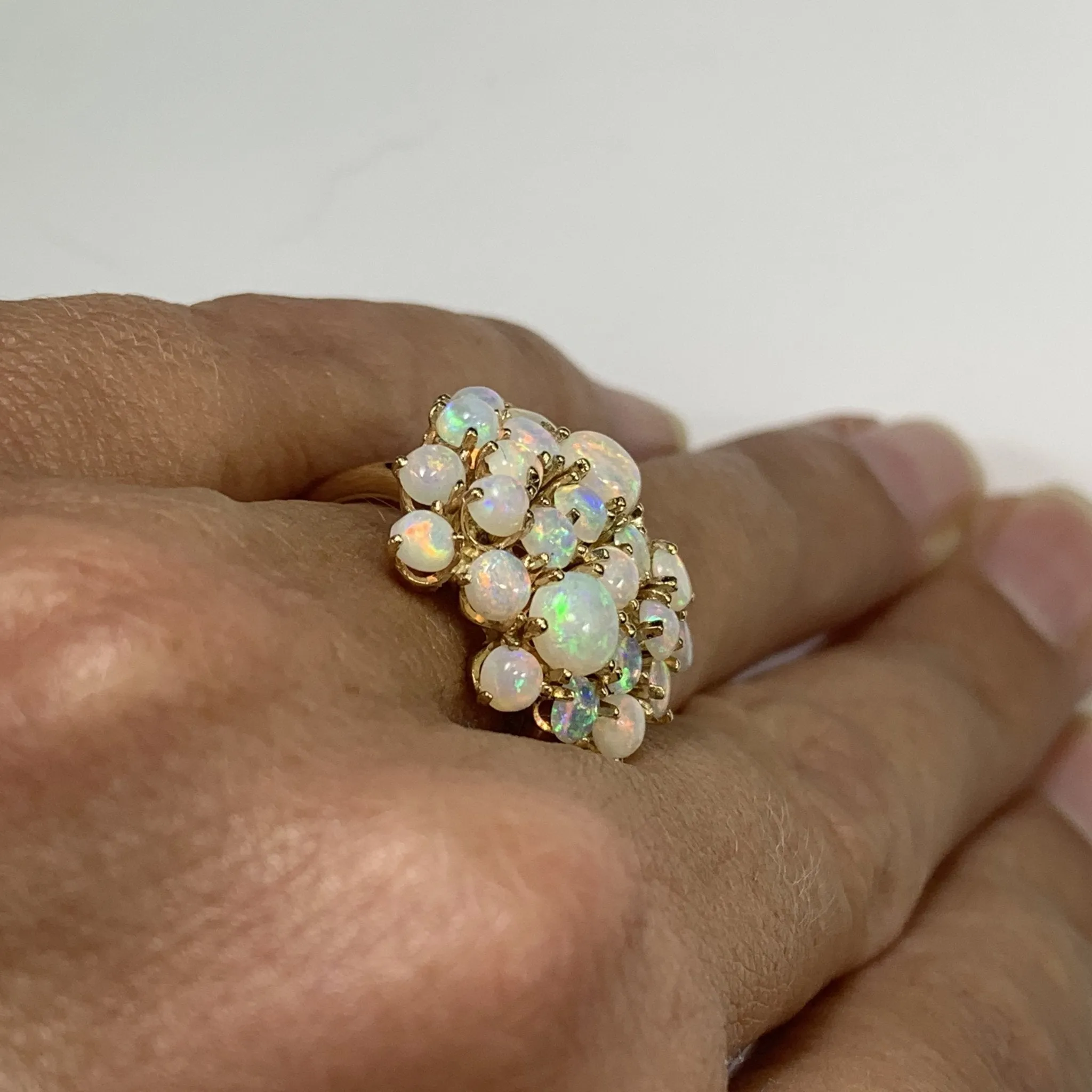 1970s Opal Cluster Ring in 14k Yellow Gold. October Birthstone. 14th Anniversary Gift.