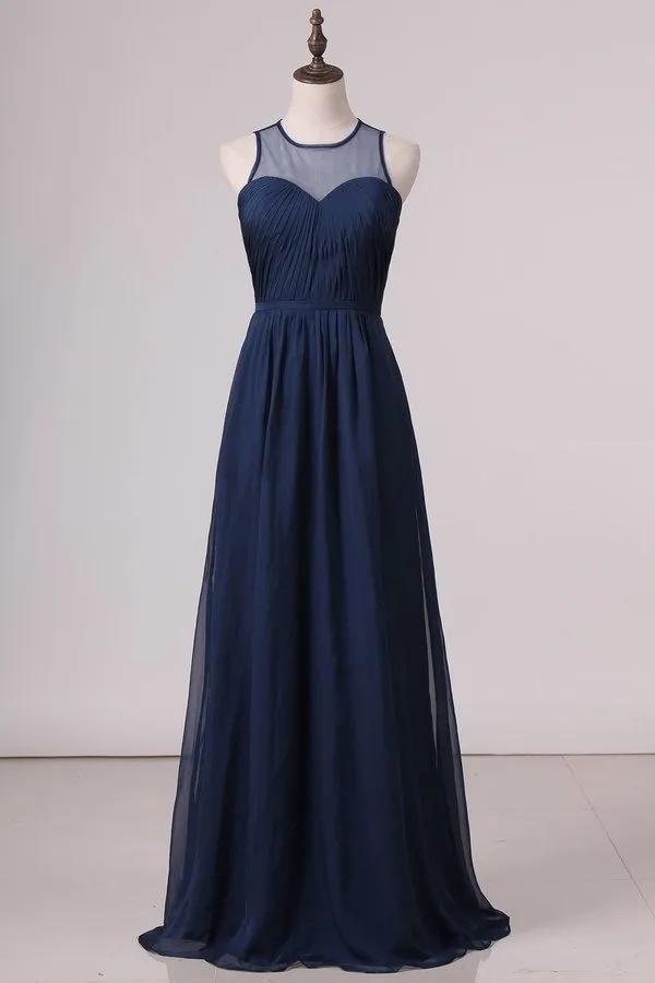 2024 Prom Dresses Scoop Chiffon With Ruffles A Line Dark Navy Floor P369P36P