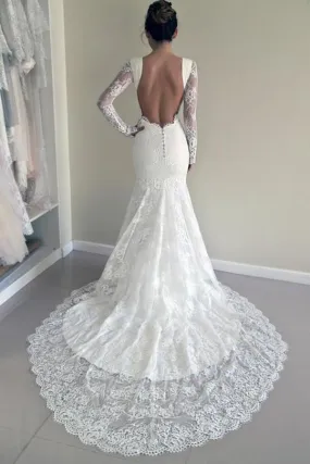 2024 Sexy Open Back Long Sleeves Scoop Wedding Dresses Mermaid P41FFAAL