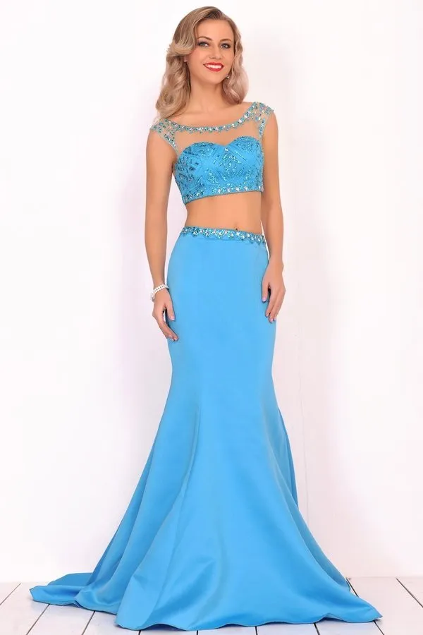 2024 Two-Piece Scoop Prom Dresses Mermaid Satin PGSCYGPZ