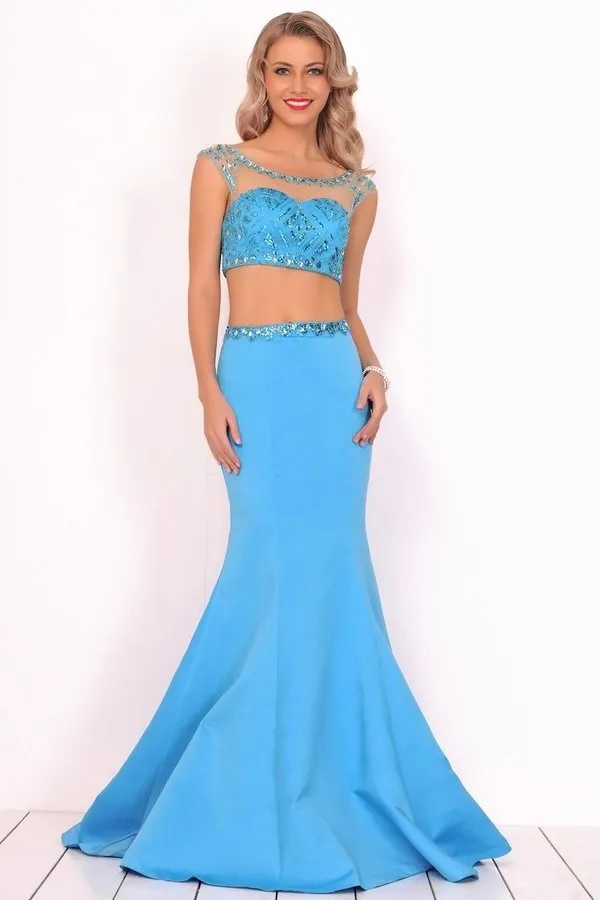 2024 Two-Piece Scoop Prom Dresses Mermaid Satin PGSCYGPZ